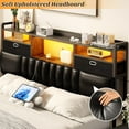 thumbnail image 5 of Aheaplus Queen Headboard with Drawer Storage and RGB LED Light, Queen Size Upholstered Headboard with Charging Station and Bookcase, for Bedroom/Dorm Room/Guest Room, Black Oak, 5 of 7