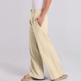 thumbnail image 4 of WTOBBY Women's Linen Casual High Waist Wide Leg Straight Cotton Button Trousers with Comfortable Fit for Fashionable Summer Outfits ,Beige L, 4 of 5