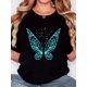 thumbnail image 1 of Women'S T-Shirt, "Blue Butterfly Little Star" Print, Retro Minimalist Fashion, Round Neck, Casual Comfort, Sports Short-Sleeved T-Shirt, 1 of 6