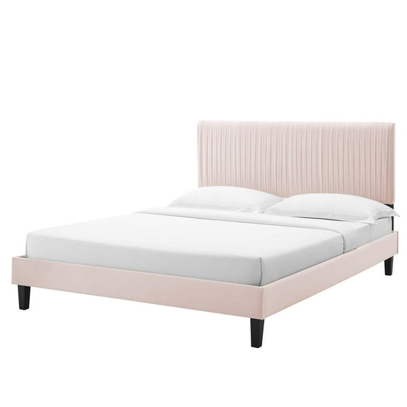 Platform Bed Frame, Twin Size, Velvet, Pink, Modern Contemporary Urban Design, Bedroom Master Guest Suite