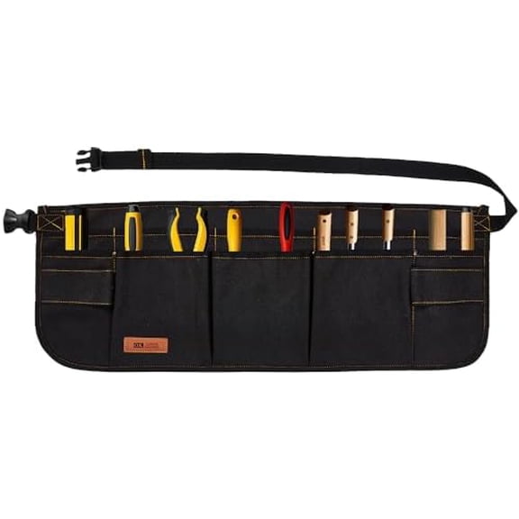 Canvas Work Tool Apron 10 Pockets Waist Apron for Men Women,Adjustable Buckle Closure Tool Bags for Outdoor Work, Woodworkers, Artists and Craftspeople(Black)