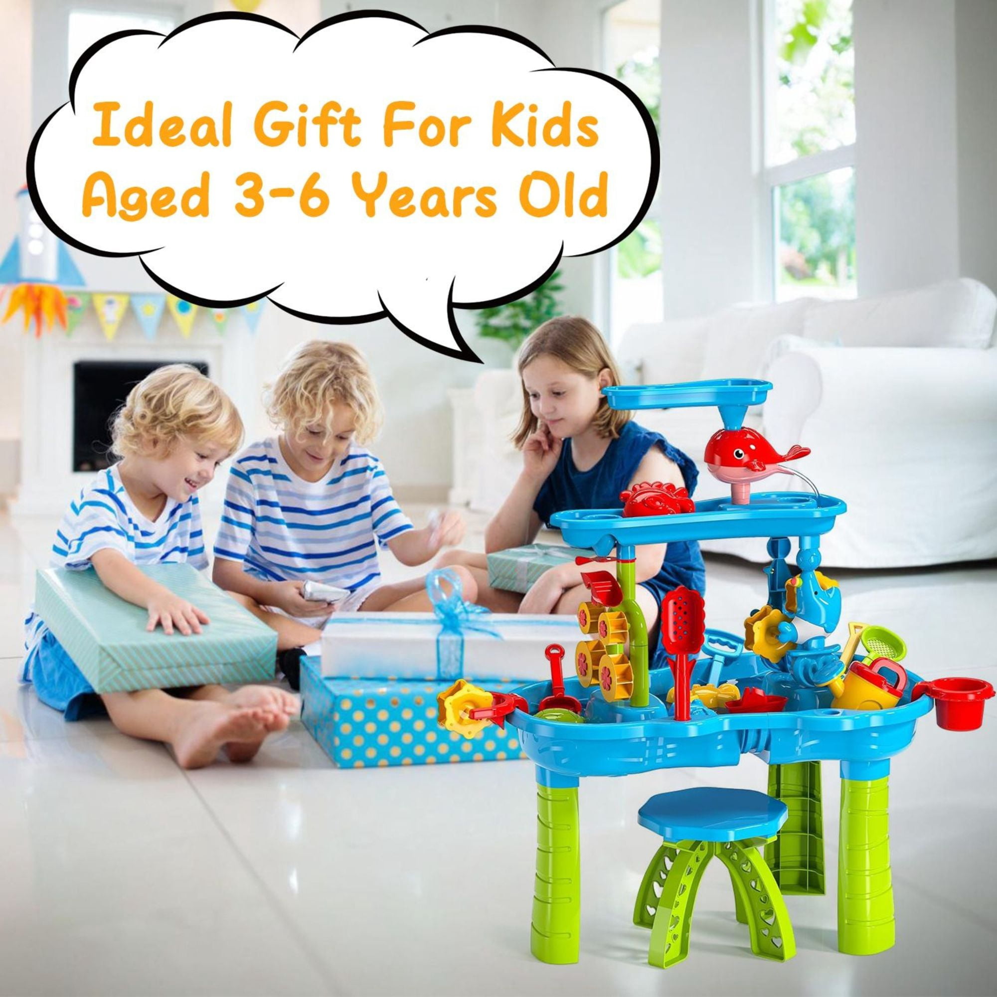3-Tier Kid Sand and Water Table - Toddler Rain Shower Activity Play Set