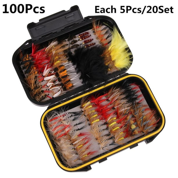 100pcs Wet/ Fly Fishing Flies Assorted Trout with Waterproof Box 