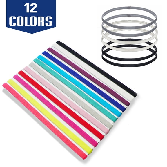 POINTERTECK 12 Pieces Non-Slip Elastic Sport Headbands, 12 Colors Colorful Workout Headband Sweatband, Fashion Yoga Running Heabands for Women and Men