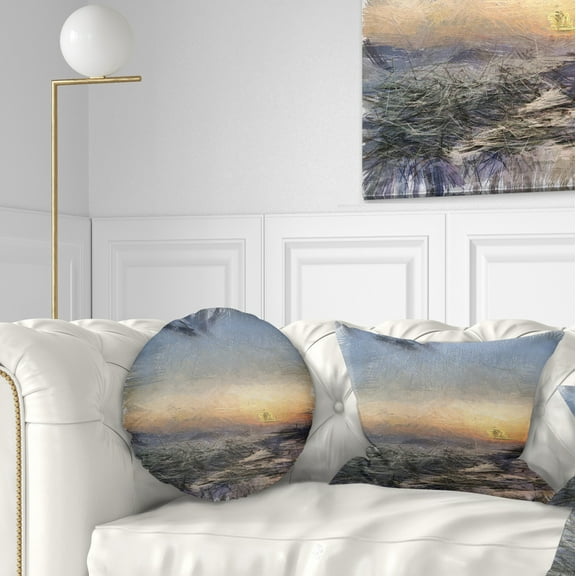 Designart Colorful Dawn over Sea Watercolor - Landscape Printed Throw Pillow - 12x20