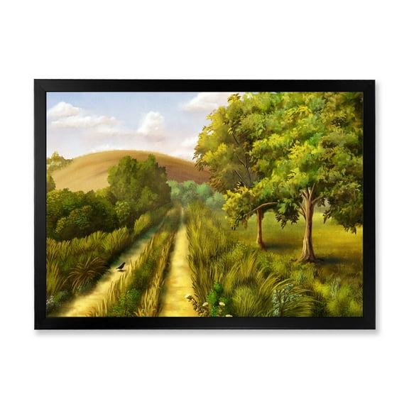 Vital Country Road During Summer 40 in x 30 in Framed Painting Canvas Art Print, by Designart