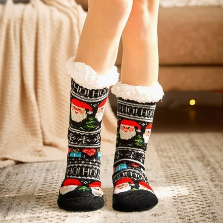 

5 Pairs * Women s Winter Super Soft Warm Fuzzy Fleece-Lined Grippers Slipper Socks Holiday Socks for Women