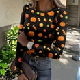 thumbnail image 2 of Halloween Knit Shirts for Women Cute Pumpkin Bat Print Stretch Slim Fit Ribbed T Shirts Holiday Halloween Tops, 2 of 5