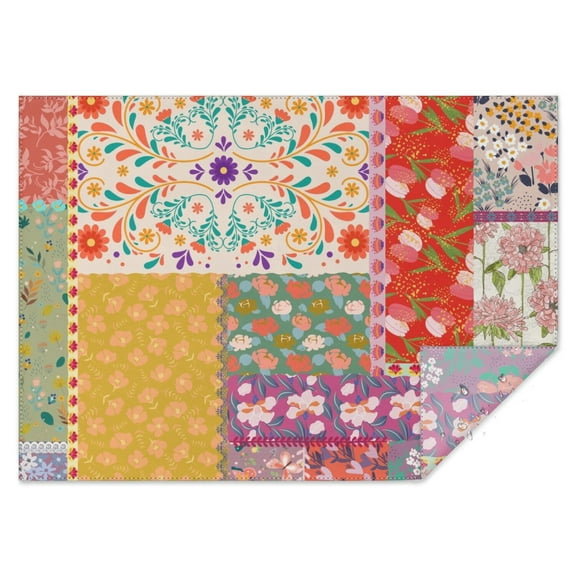 Rectangle Boho Patchwork Waterproof Tablecloth 60×84 Inch,Bohemian Style Stitching Colorful Floral Vintage Reusable Indoor/Outdoor Durable Table Cover for Party Kitchen Dinner Room Decor