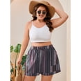 thumbnail image 2 of SHOWMALL Women's Plus Size Summer Shorts, Lightweight Breathable Casual Shorts with Pockets, Ethnic Geometric Stripe 3X Elastic Drawstring Waist High Waisted Lounge Beach Shorts, 2 of 7