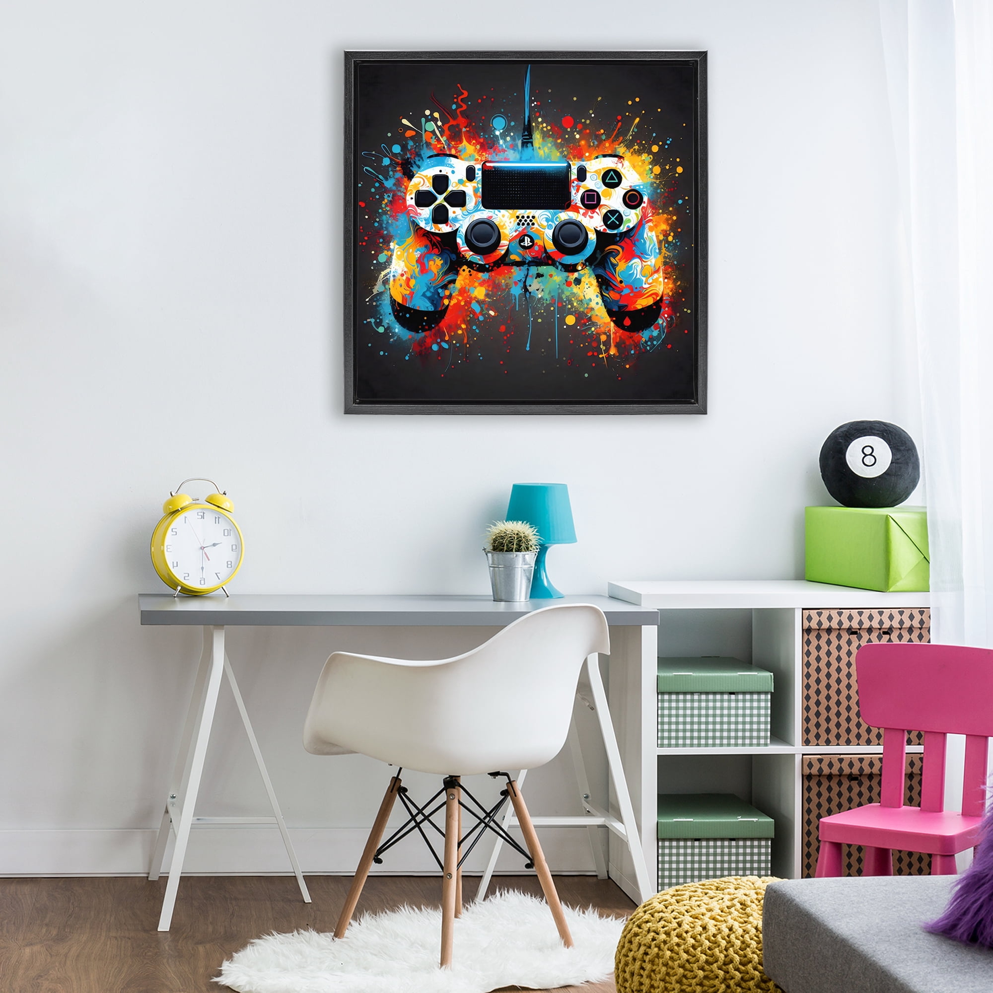 Stupell Industries Colorful Controller Swirl Black Framed Floater Canvas Wall Art, design by Creative Studio