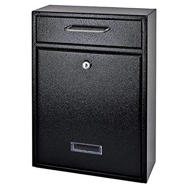 Fine Art Lighting Galvanized Steel Wall Mount Mailbox with Key Lock. Color: Black Orange Peel Grain. Large Capacity, Vertical Residential Decorative