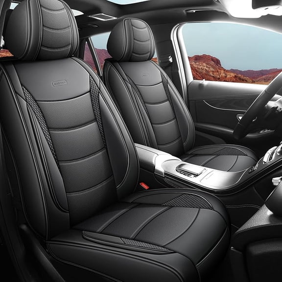 Car Seat Covers for Front Seats (2 Seats) – Nappa Leather Automotive Seat Cover Set for Cars, Sedans & SUVs, Waterproof, Durable & Comfortable, Easy to Install, Universal Fit (Black)