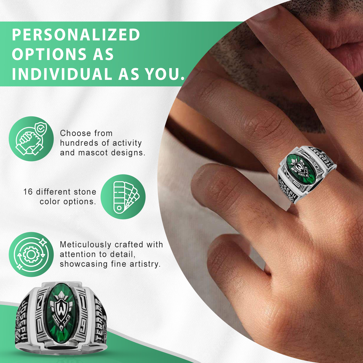 Personalized Men's Varsity Class Ring available in Valadium Metals, Valadium Two-Toned, Silver Plus, 10kt Gold Two-Toned, 10kt Gold - image 4 of 8