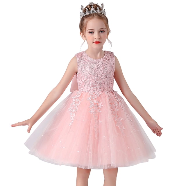 Robe de Princesse pour Fille, Cadeau d'Anniversaire, Robe de Demoiselle d'Honneur, Col Rond, Sans Manches, Nœud Solide, Robe de Princesse
