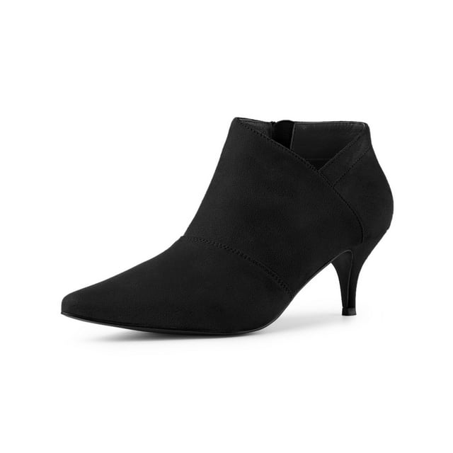 BLISSFUL STEP Bottines pour Femmes Couleur Unie Bout Pointu Talon Bas Noir 6