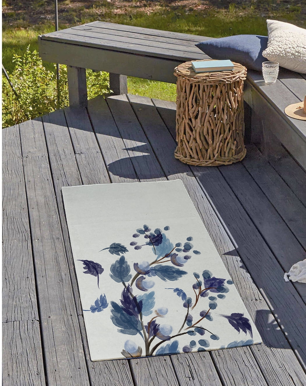 24" 36" Simply Daisy Colorful Leaves Cabin & Lodge Chenille Area Rug, Blue