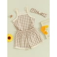 thumbnail image 3 of Suealasg Toddler Baby Girls Summer Outfits Clothes 3M 6M 12M 18M 24M Infant Girls Plaid Print Camisole Tops Elastic Shorts Headband Set 3Pcs Causal Clothing for Newborn Girls, 3 of 9