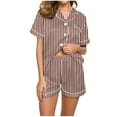 thumbnail image 1 of Birdeem Ensembles de Pyjama pour Femmes 2 Pcs Femmes Décontracté Col Rabattu Manches Courtes Blouse Mode Pantalon Court Ensemble de Pyjama, 1 of 12