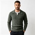 thumbnail image 4 of Vxararl Mens Cable Knit Sweaters Long Sleeve Polo Business Casual Work, Winter Clothing Sweater Collared V Neck Sweater Classic Casual Long Sleeve Polo Shirts for Men Green 3xL, 4 of 6