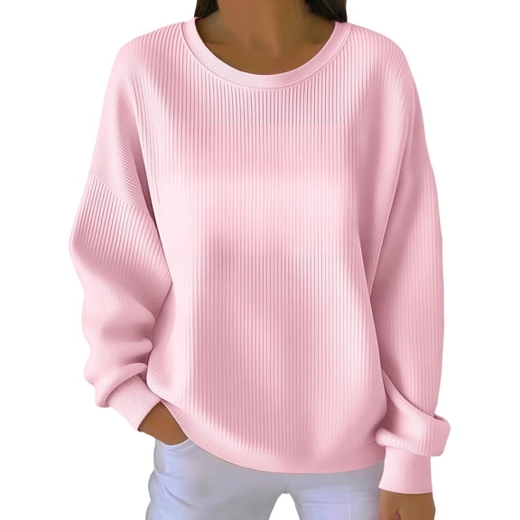 ManxiVoo Women's Basic Crewneck Sweatshirt Long Sleeve Pullover Top Versatile Layering Piece Comfortable Daily Wear L Size Pink