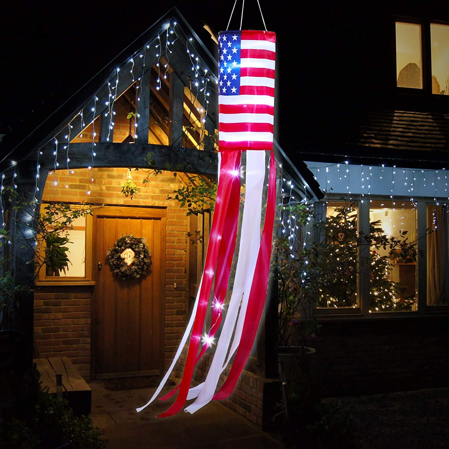 American Flag Windsock Lighting 4th of July US Patriotic Stars Flag