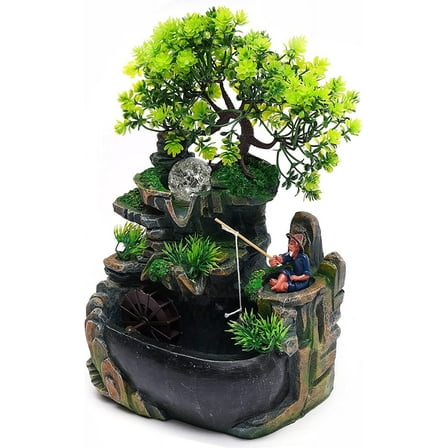 Indoor & Outdoor Zen Waterfall, Desktop and Tabletop Fountain, Decoration, Water Feature with Colour Changing LED Lighting, Zen Meditation Waterfall, Old Man Black