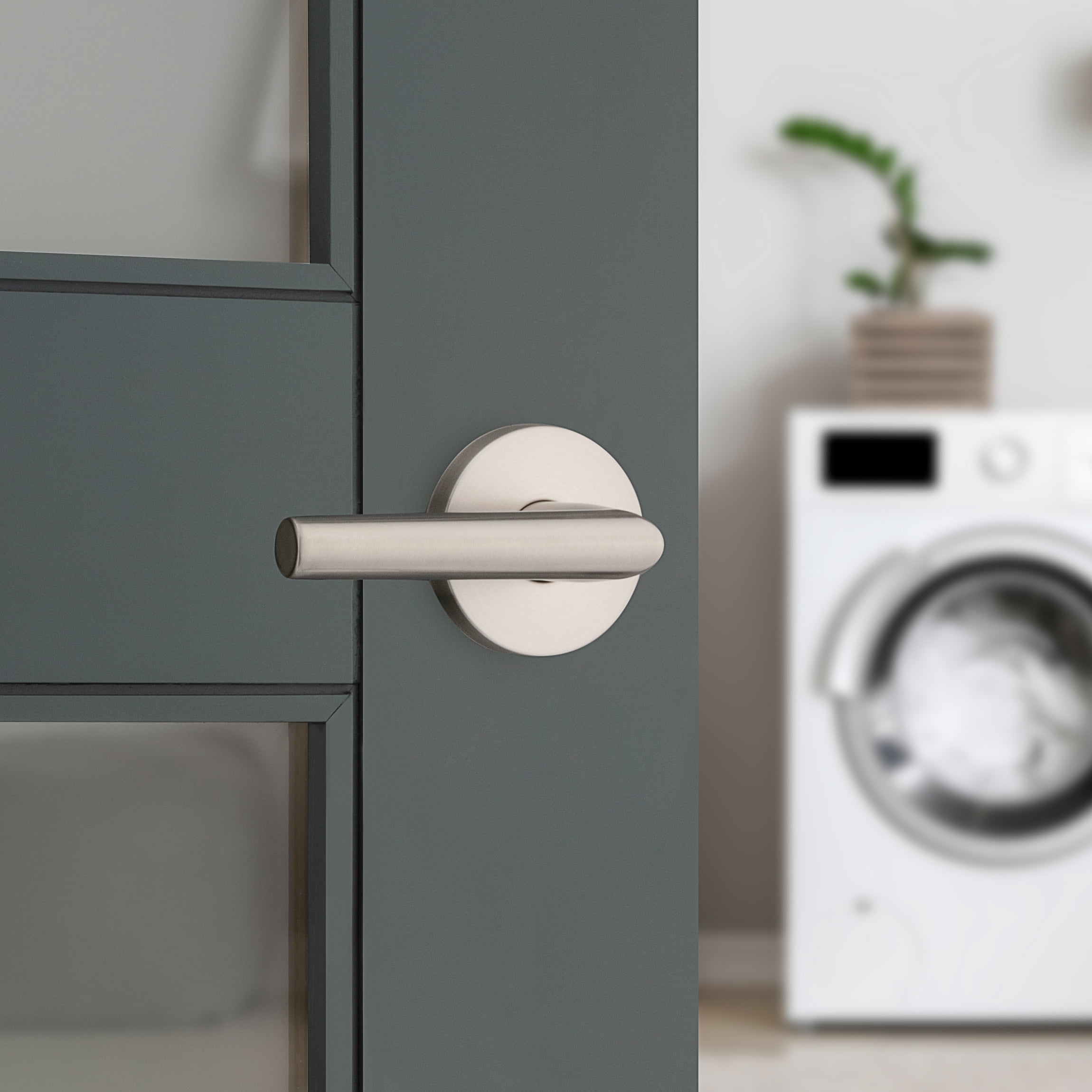 Kwikset Milan Round Passage Lever Doorknob Satin Nickel