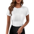 thumbnail image 2 of Tshirts Shirts for Women Solid Color Short Sleeve Casual Slim Fit Crew Neck Refreshing Breathable Resistant Daily White Workout Tops Sizes M, 2 of 7