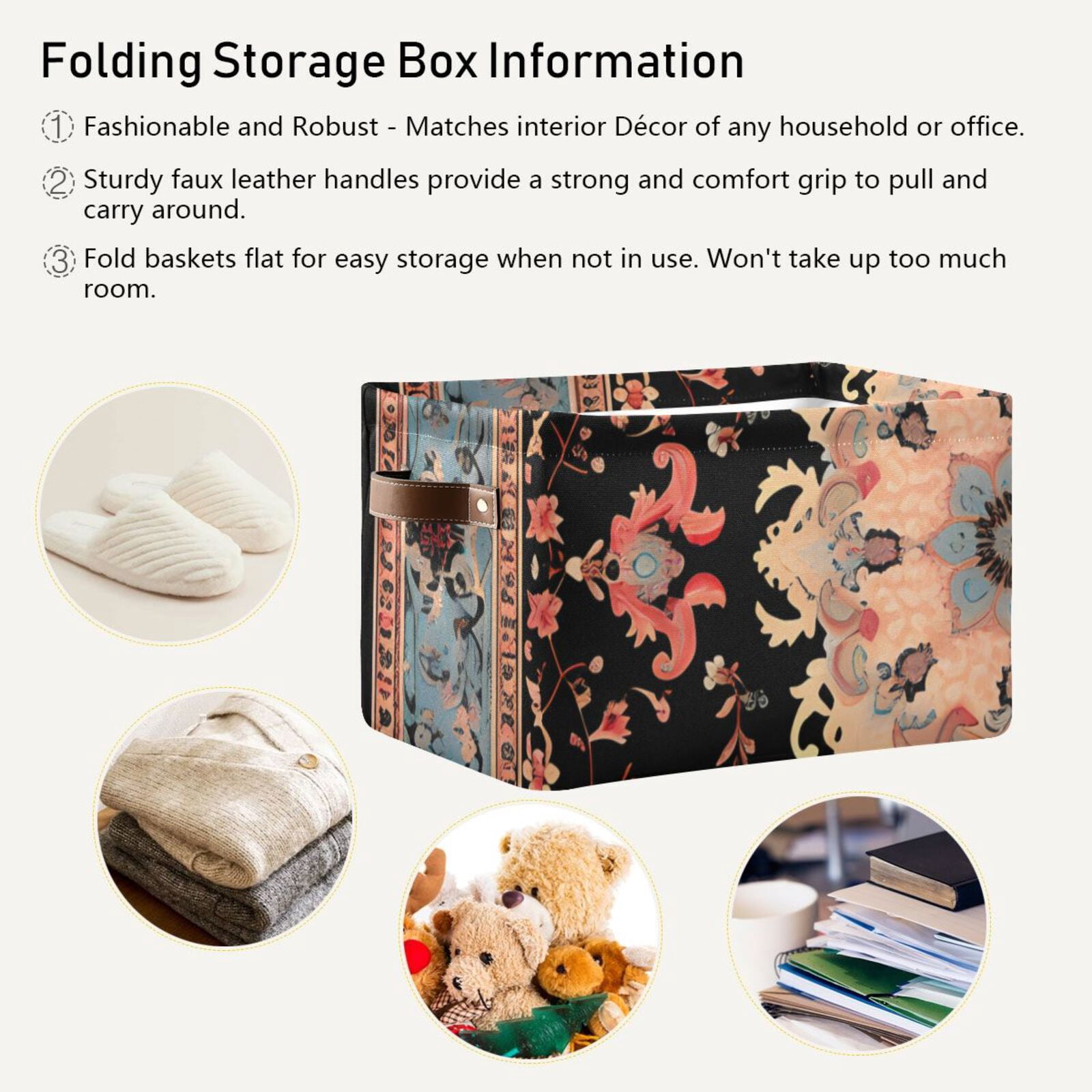 Vintage Boho Pattern Storage Bins Baskets With Handles Storage Box Clothes Organizer Organization Toys