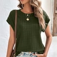 thumbnail image 1 of Roncen Blouses pour Femmes Été Décontracté Manches Courtes Basique Texturé Couleur Unie Col Rond T-Shirts Blouse, 1 of 7