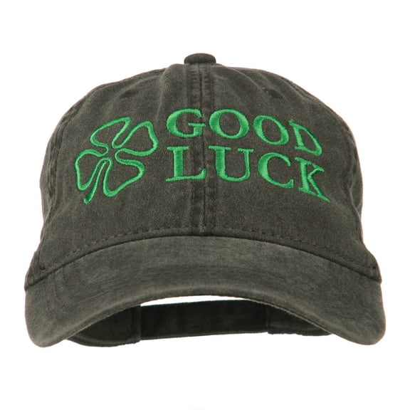 Four Leaf Clover Good Luck Embroidered Washed Cap - Black OSFM