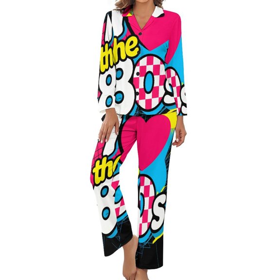 I Love The 80's Eighties Pajamas Woman Vintage Pajamas Set 2 Piece Long-Sleeve Comfortable Oversized Home Suit