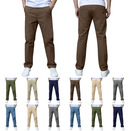 QIUOMBBP Boys Solid Color Dress Pants Elastic Waist Straight Leg Pants with Hidden Zipper Stretch Summer Uniform Trousers Blue 3-4Years