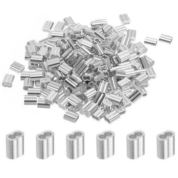 5/32" 4mm Aluminum Crimping Loop Sleeve Double Ferrule, Silver 200pcs