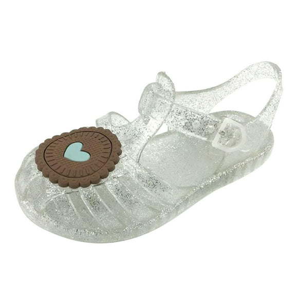 Odeerbi Toddler Girls Jelly Sandals Comfortable Summer Sandals Baby Cute Hollow Out Non-slip Shoes Soft Sole Beach Roman Sandals White