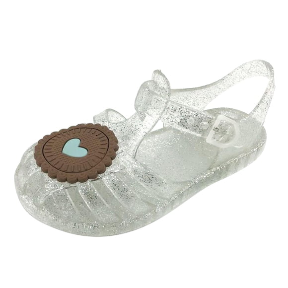 Virmaxy Toddler Baby Girls Jelly Sandals New Closed Toe Beautiful Flower Decorative Roman Sandals Hollow Out Anti Skid Soft Sole Buckle Sandals Comfort Premium Summer Beach Sandals White-A 11.5