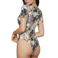 thumbnail image 3 of Daiia Rose Flowers print Women's Crew Neck Short Sleeve Bodysuit Fashion Tops Fit Casual Basic Extender Bodysuit-Medium, 3 of 9