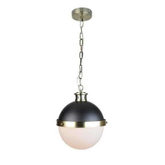 EQLight Itzen 1-Light Modern Mid Glass Globe Pendant, Black and Brass