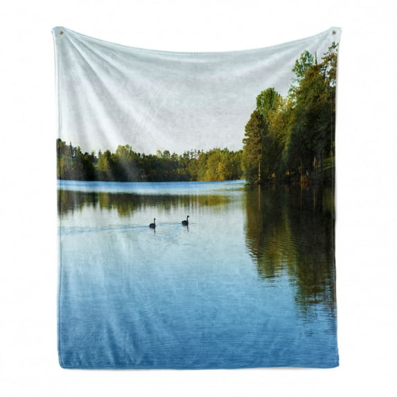 Outdoor Soft Flannel Fleece Blanket, View from Carate Urio Town Lake Como Alps Italy Panorama European Rural Countryside, Cozy Plush for Indoor and Outdoor Use, 70" x 90", Blue Green, by Ambesonne
