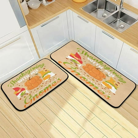 

Bestwell Gnomes Leaves Pumpkin Kitchen Rugs Set of 2 Thanksgiving Quote Floor Mat Area Rug Washable Carpet Perfect for Living Room Bedroom Entryway