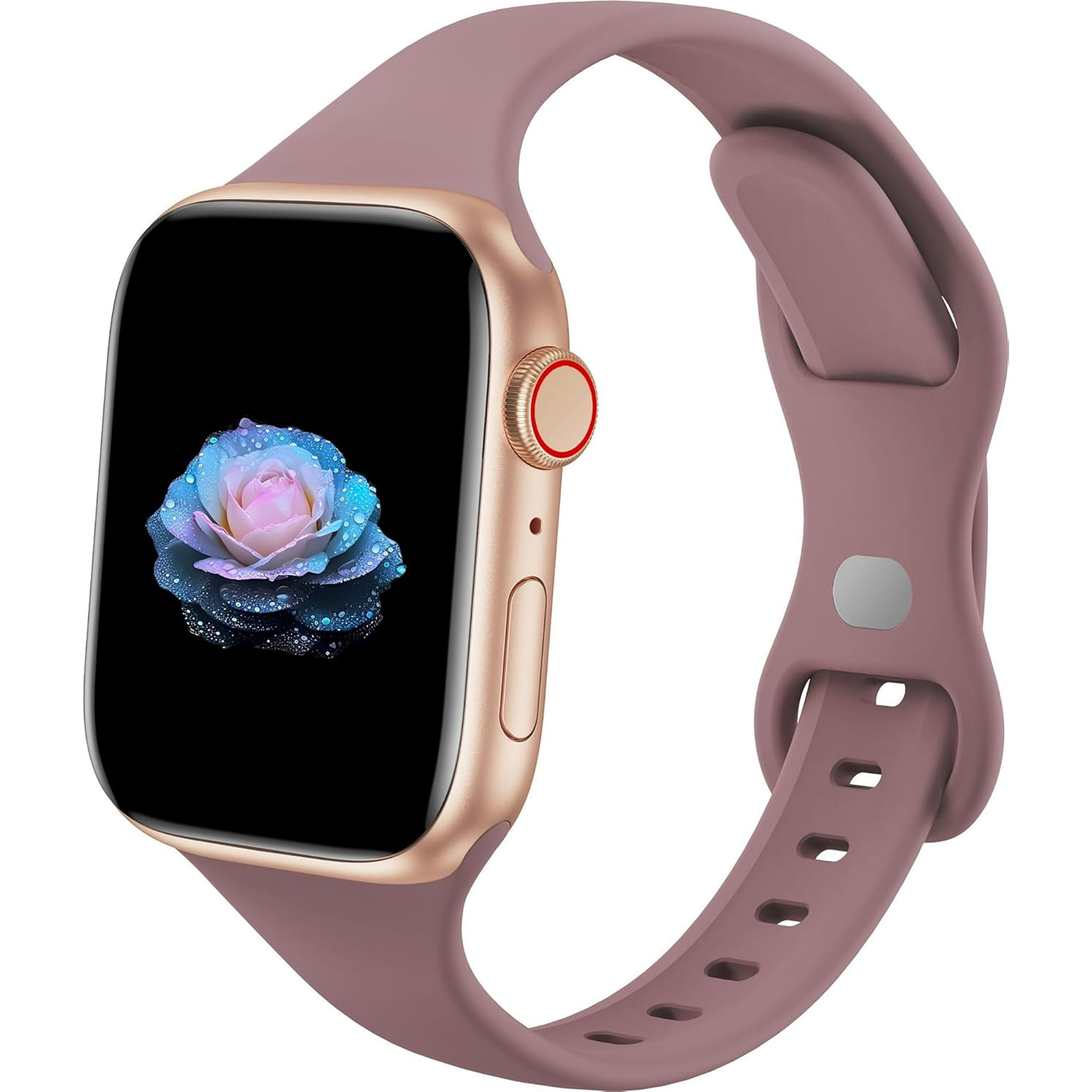 KOMI Thin Silicone Band Compatible with Apple Watch 41mm 38mm 40mm 45mm 42mm 44mm,Slim Narrow Replacement Sport Strap Wristband for iWatch Series SE 9 8 7 6 5 4 3 2 1 Women Men, Smoky Violet