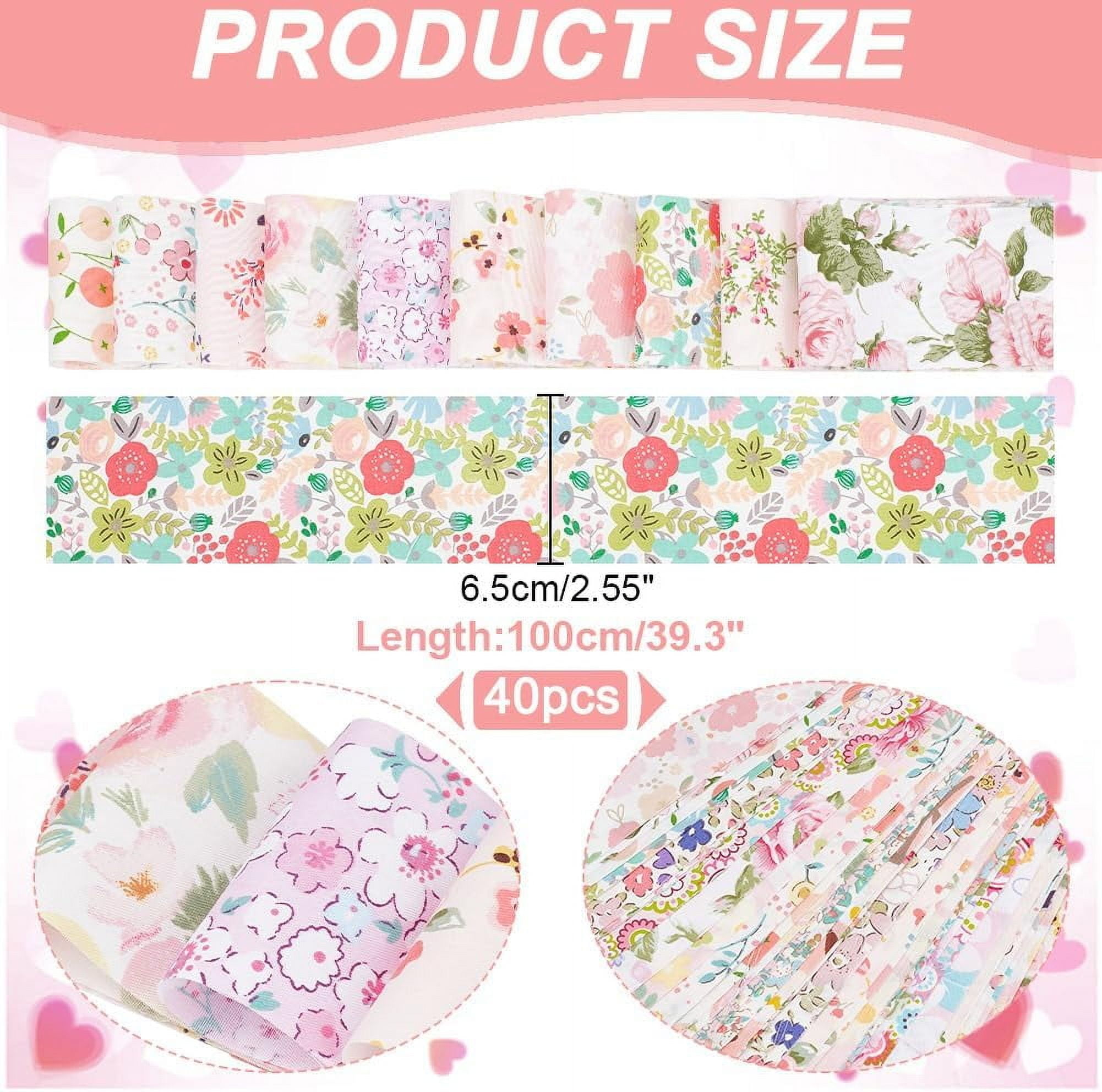 1Set Flower Pattern Cotton Fabrics DIY Craft Making Supplies Rectangle Pink 100x6.5x0.01cm 40pcs/set