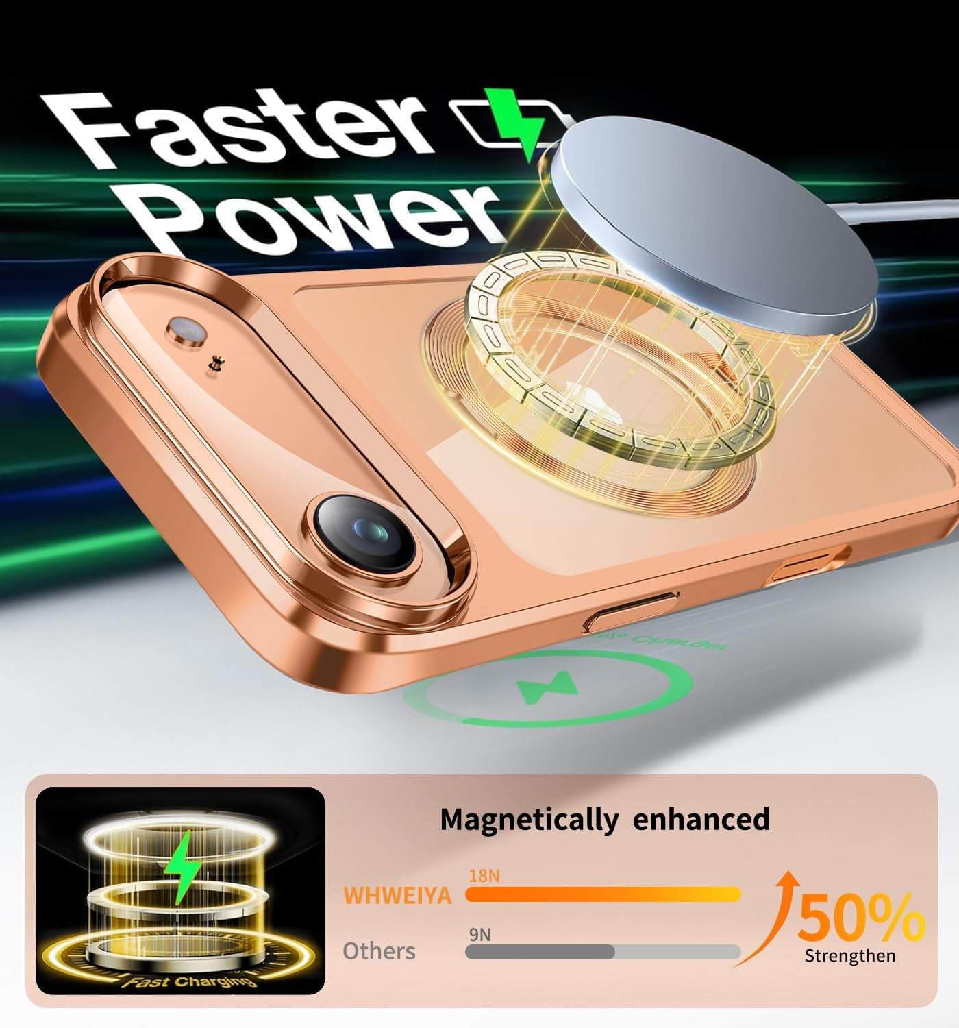JETeacka CD Metal Ring & Invisible 360° Spin Stand Magnetic Case for iPhone 17 Air Electroplated Bumper Compatible with MagSafe Slim Clear Cover-Orange