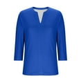 thumbnail image 6 of Tops for Women Plus Size 3/4 Sleeve V-neck Solid Color T-shirt Blue L, 6 of 6