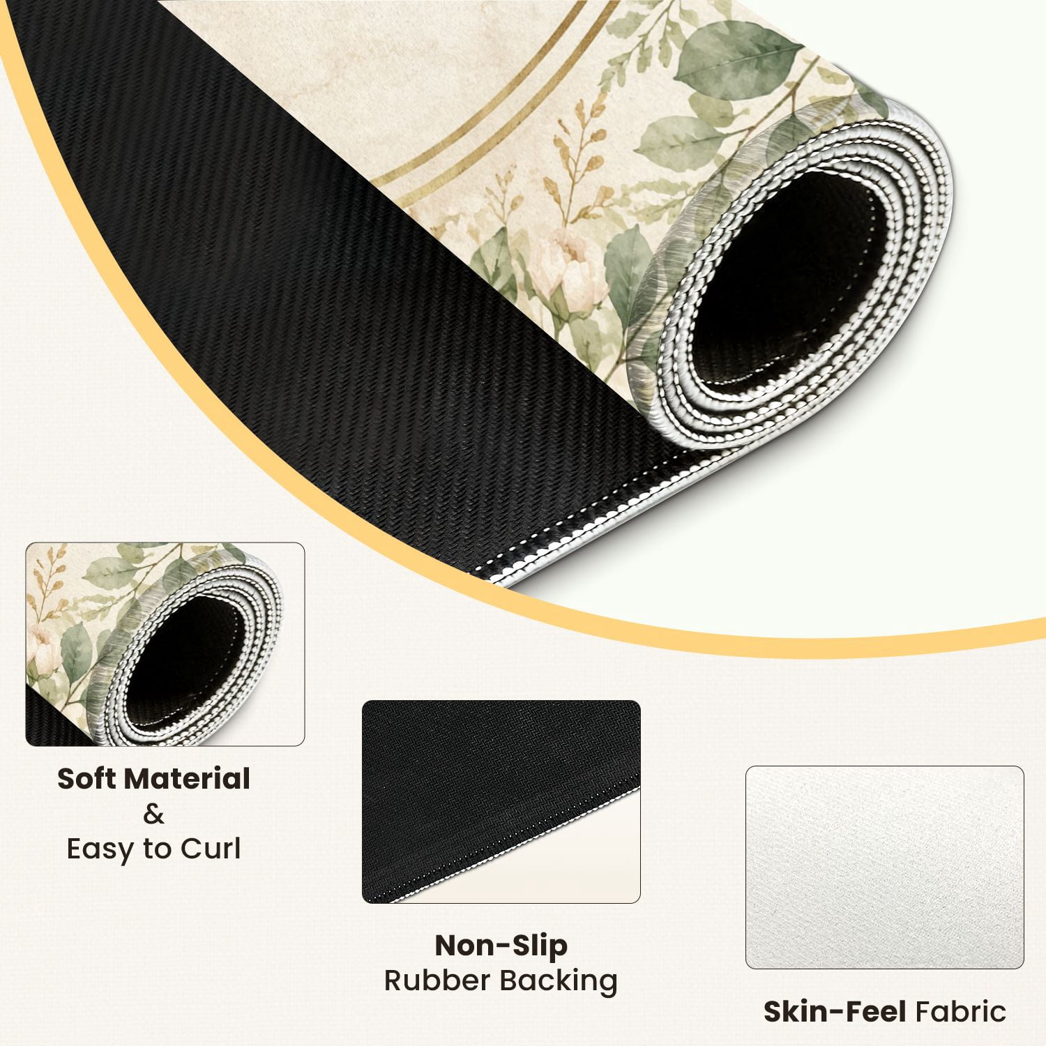 Mahjong Mat 31.5" x 31.5" Green Beige Floral Wreath Gold Circular Frame Botanical Non-Slip Noise Reduction Mahjong Tiles Table Cover for Dominoes Poker Card Board and Tile Games