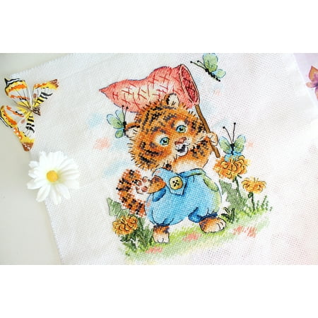 UPC: 4627167306071 | Cross Stitch Kit Striped Hunter SM-621 Needlework Easy By MP Studia Brown Blue Animal