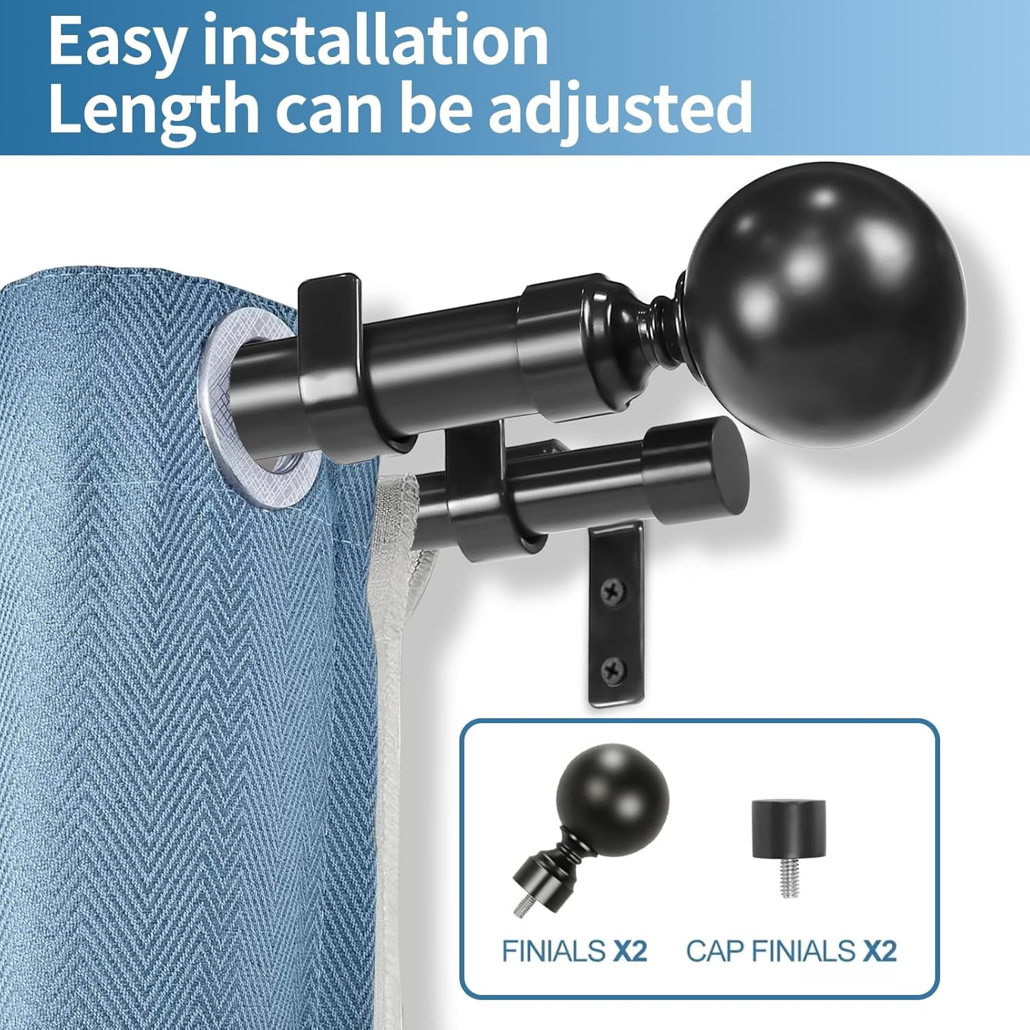 Urbanest Adjustable Double Curtain Rod Set Steel Ball Manhattan Finials – 1″ Front & 3/4 Back Rod With Antique Brass Rod, 84–120 Inches