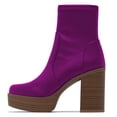 thumbnail image 2 of YDN Women Round Toe Platform Ankle Boots Side Zipper Chunky Stacked Heels Booties Fashion Office Daily Dress Shoes Size 7 Purple, 2 of 4