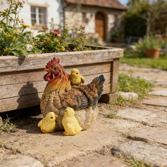 Resin Rooster Figurine 5.7 Inch | Detailed Colorful Farmhouse Garden Statue | Country Kitchen Decor | Outdoor Patio Yard Accent | Tabletop Shelf Ornament | Brown